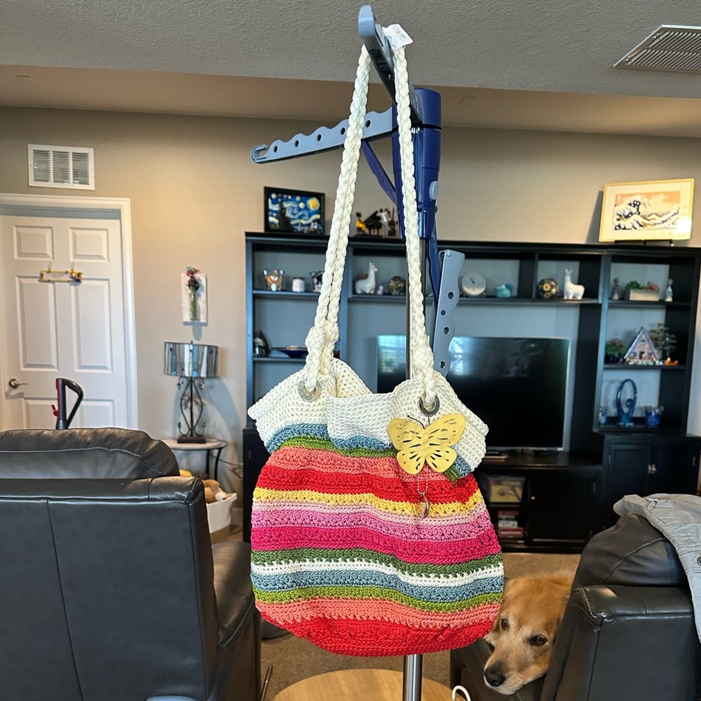 Lina Crocheted knit over the shoulder multi colored purse. Size 13 by 9